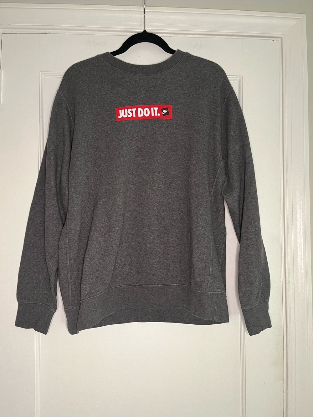 Men’s Large Nike Gray Crewneck Sweatshirt with Red "Just Do It." Chest Logo